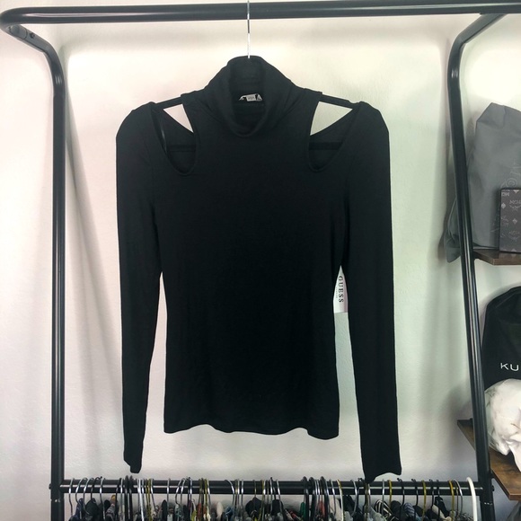 Guess Sweaters - Guess Carlisle Ribbed Cutout Black Turtleneck